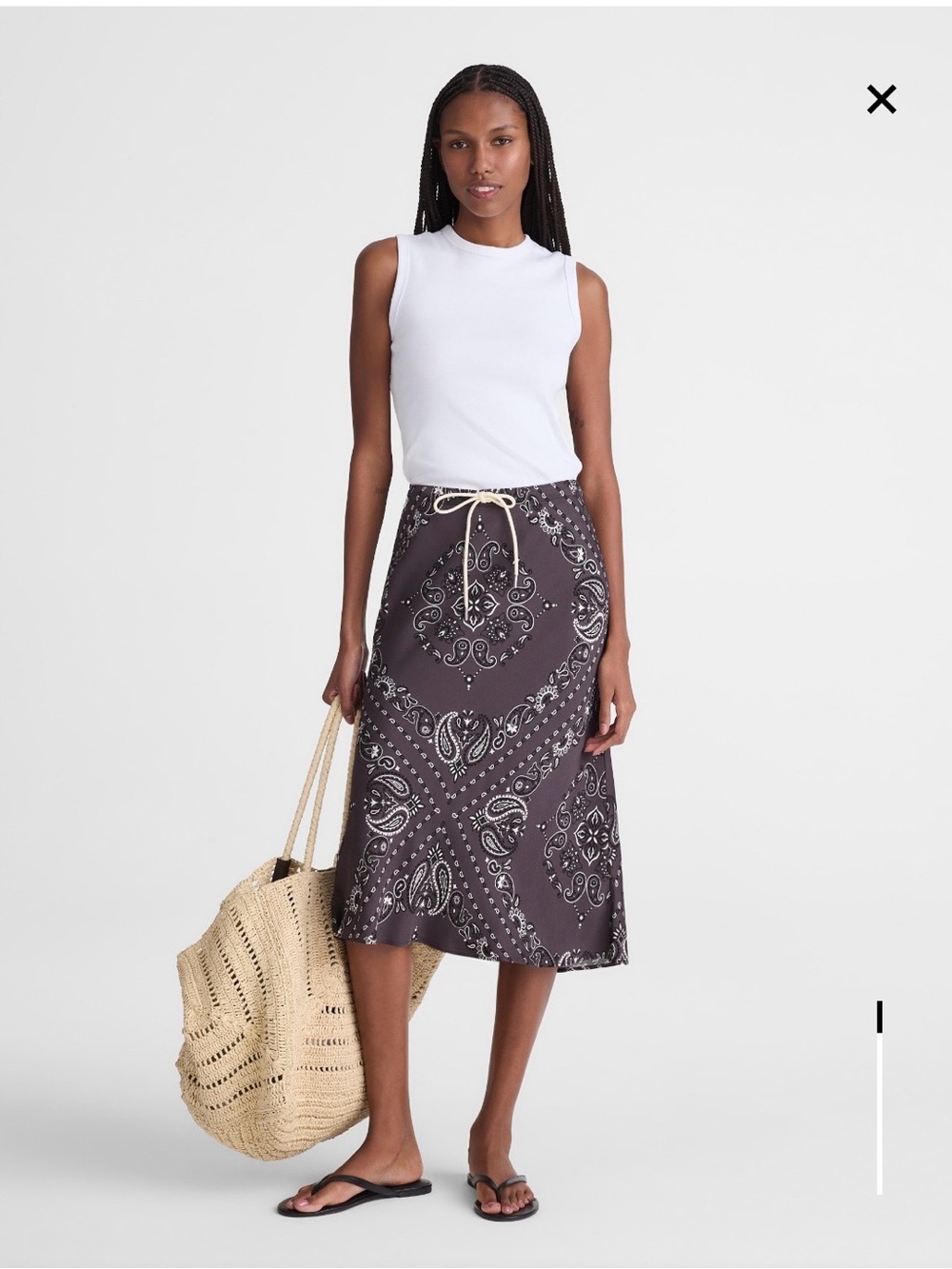 NWT Madewell Paisley Drawstring A-Line Skirt with Cream Tie Size 4